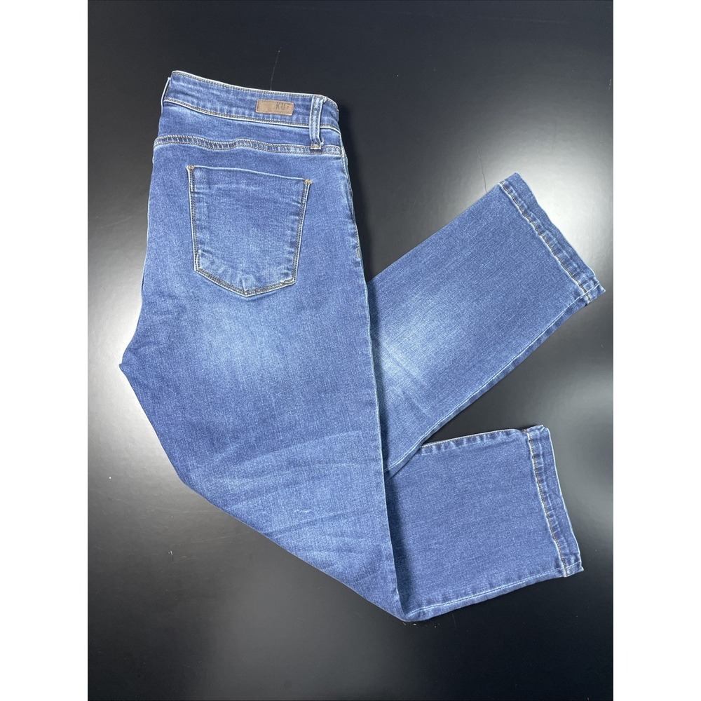 KUT From The Kloth Crop Straight Leg Jeans Womens 12 Stretch Denim Whiskered
